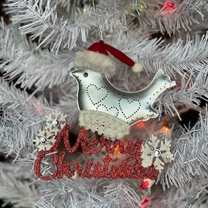 1990’s Merry Christmas Bird Santa Hat Snowflake Ornament